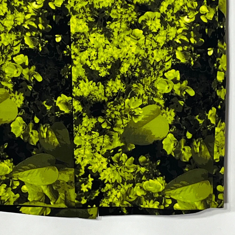 Michael Michael Kors Neon Lime Floral Pencil Skirt Black Buckle Detail Size 6